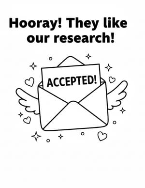 A winged envelope flying in with a letter that says Accepted!