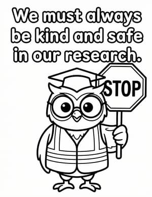 Professor Hoot in a safety vest holding up a stop sign.