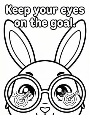 A close-up of a bunny's face with big round glasses and bullseye targets reflected in its eyes.